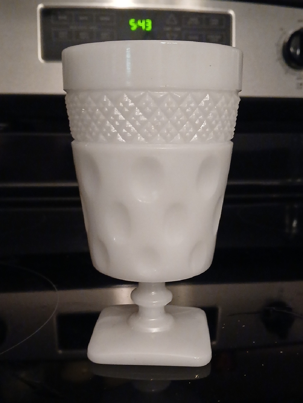 White Milk Glass Goblet - Textured Pedestal 6 Inches Tall